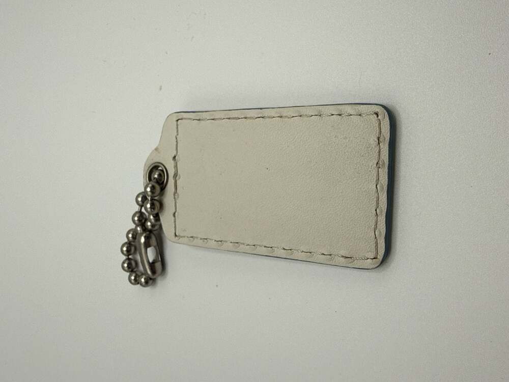 Coach White Leather Hangtag Keychain Purse Charm with Silver Chain - Picture 3 of 3